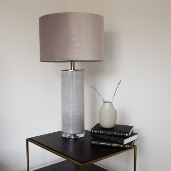 Large Grey Ceramic Table Lamp with Taupe Velvet Shade 75cm