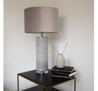 Large Grey Ceramic Table Lamp with Taupe Velvet Shade 75cm