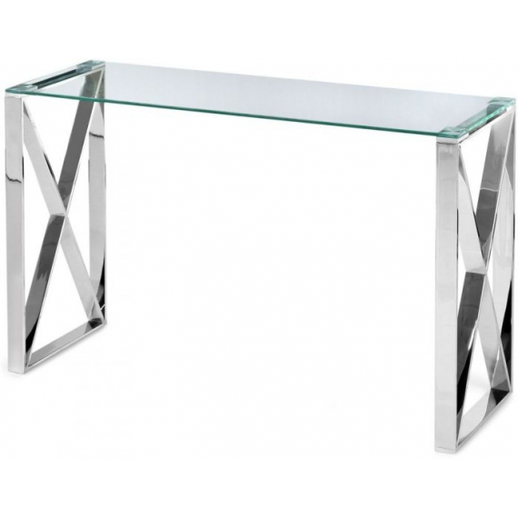 Glass & Chrome Cross Leg Console Table
