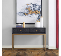 Harrow 2 Drawer Console Table - Dark Navy & Gold Base