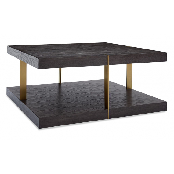 Sabre Dark Wood Square Coffee Table with Gold Detail