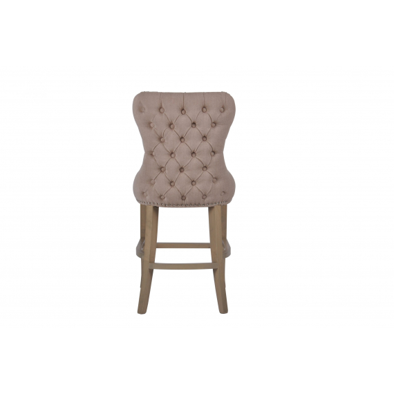 Herringbone Button Beige Grey Fabric Counter Stool