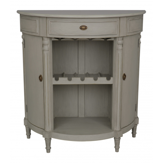 Heritage Bar Unit with Wine Storage – Grey with Gold Distress