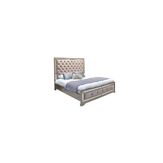 Jemima Taupe Velvet & Mirrored Glass Bed Super King