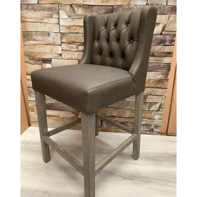 Sloane Grey Faux Leather Counter Stool, Leather Bar Stool Wooden Legs