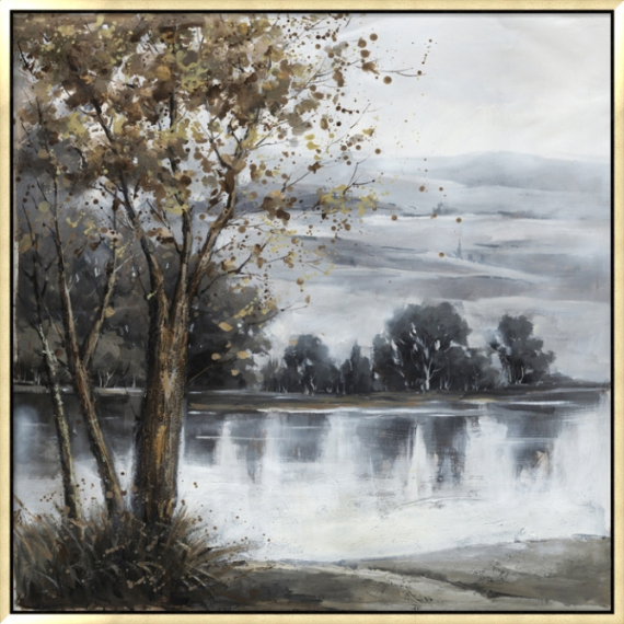 Hand Painted Trees with Lake View Painting
