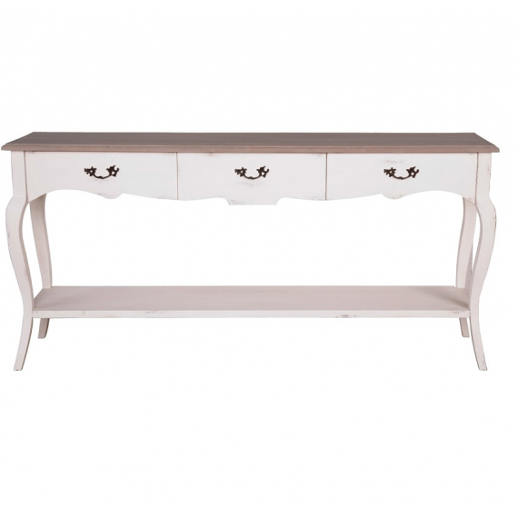 Sofia 6ft Extra Large 3 Drawer Console Table – Antique White/Rustic Brown