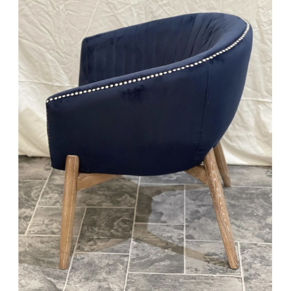 Navy Velvet Tub Chair with Chrome Studding