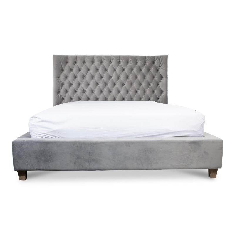 Knightsbridge Light Grey Low End Bed, Super King Size Bed Winged Headboard