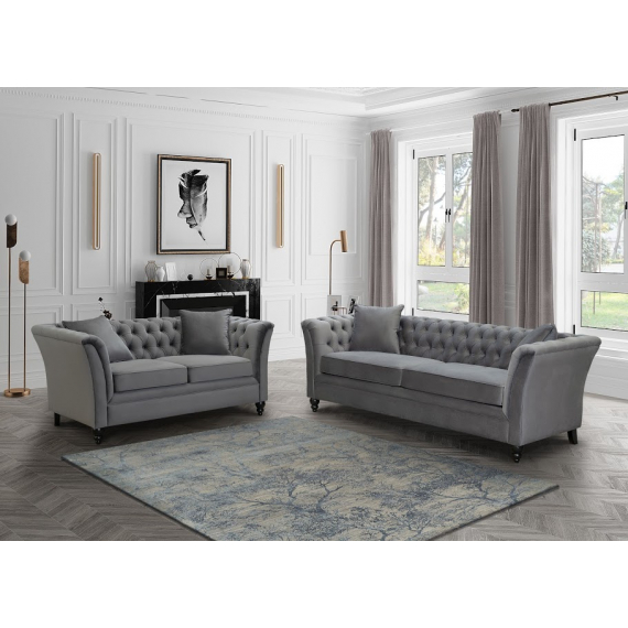 Karin Grey Velvet 3 Seater Sofa