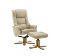 Prince Swivel Recliner Chair with Footstool - Cream Faux Leather